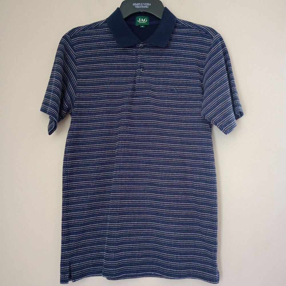 JAG Blue Striped Embroidered Short Sleeve Polo Shirt Size Small